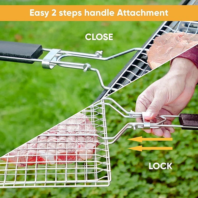 Stainless Steel Vegetable Grilling Basket with Foldable Handle